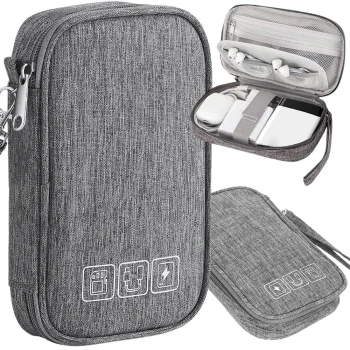 Kelioninis laidų ir įkroviklių dėklas-organizatorius 19x13x4cm, pilkas