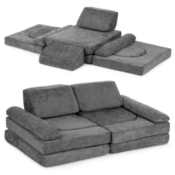 ECOTOYS didelė modulinė vaikiška sofa-lova, 10 dalių, pilka