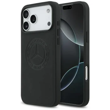 Mercedes dėklas iPhone 17 Pro Max telefonui Leather Vintage Logo MagSafe, juodas
