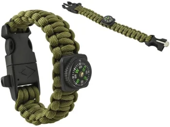 5-in-1 Paracord Survival Bracelet with Compass, Green