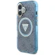 Guess IML Metal Glitter 4G MagSafe dėklas telefonui iPhone 16, mėlynas