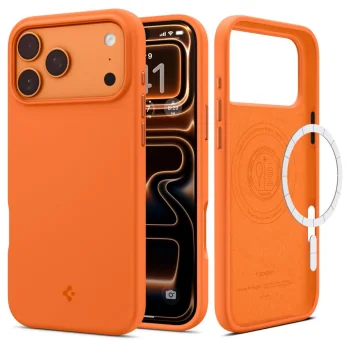 Spigen Silicone Fit Mag dėklas iPhone 17 Pro Max telefonui, Cosmic Orange
