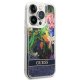 Guess Flower Liquid Glitter dėklas telefonui iPhone 14 Pro Max, mėlynas