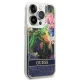 Guess Flower Liquid Glitter dėklas telefonui iPhone 14 Pro Max, mėlynas