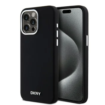 DKNY Liquid Silicone dėklas, skirtas iPhone 14 Pro Max, su MagSafe, juodas