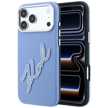 Karl Lagerfeld Smooth Big Resin Signature dėklas iPhone 18 Pro / 17 Pro, mėlynas