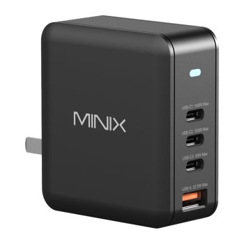Minix NEO-P165 GaN tinklo įkroviklis, 165W, 3x USB-C, 1x USB-A