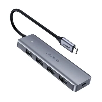 Ugreen USB-C šotuotuvas - 4x USB 3.2 Gen 1 su USB-C maitinimu, pilkas