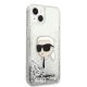 Karl Lagerfeld iPhone 14 Plus dėklas Liquid Glitter Karl Head, sidabrinis