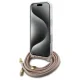 Guess iPhone 16 dėklas Crossbody Cord 4G Print, rožinis