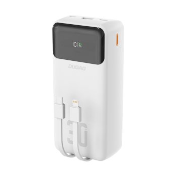 Dudao K15Max 30000mAh 22.5W Power Bank with USB-C and Lightning Cables, White