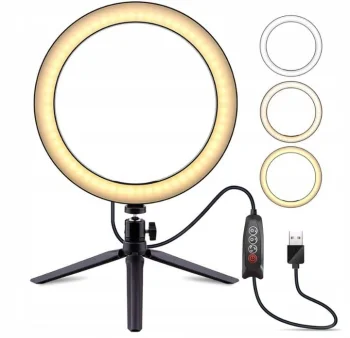 Stalinė žiedinė LED lempa su trikoju 16 cm, 20W