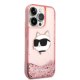 Dėklas Karl Lagerfeld Liquid Glitter NFT Choupette Head skirtas iPhone 14 Pro Max, rožinis