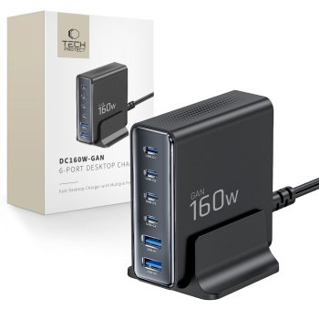 Tech-Protect DC160W-GAN 160W 6 prievadų įkroviklis - juodas