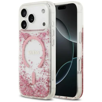 Guess Resin Bottom Glitter MagSafe dėklas iPhone 18 Pro Max / 17 Pro Max, rožinis