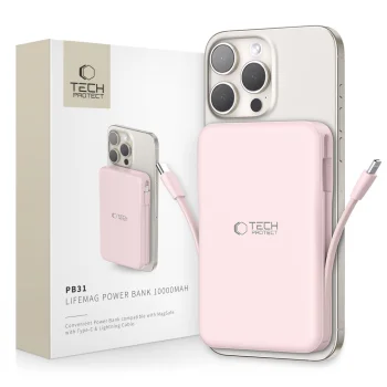 Tech-Protect PB31 LifeMag MagSafe išorinė baterija 10000 mAh, rožinė