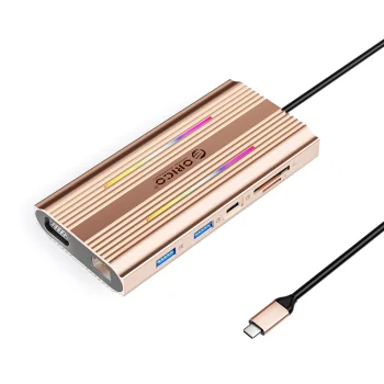Doko stotelė Orico XDR 12in1 USB-C PD 100W HDMI 4K VGA RJ45 SD microSD, rožinis auksas
