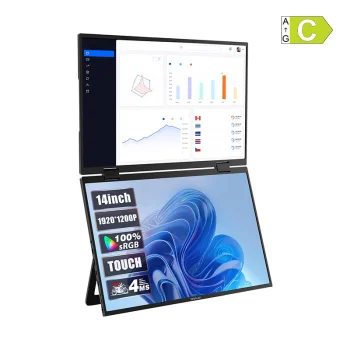Nešiojamasis monitorius ZEUSLAP Z14W su dviem 14" ekranais, liečiamas, 1920x1200 IPS