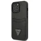 Apple iPhone 13 Pro Guess Saffiano Triangle Logo dėklas su kortelių skyriumi, juodas