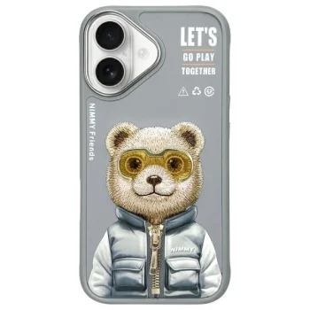 Nimmy Cool&Cute 2.0 Bear dėklas, skirtas iPhone 16, pilkas