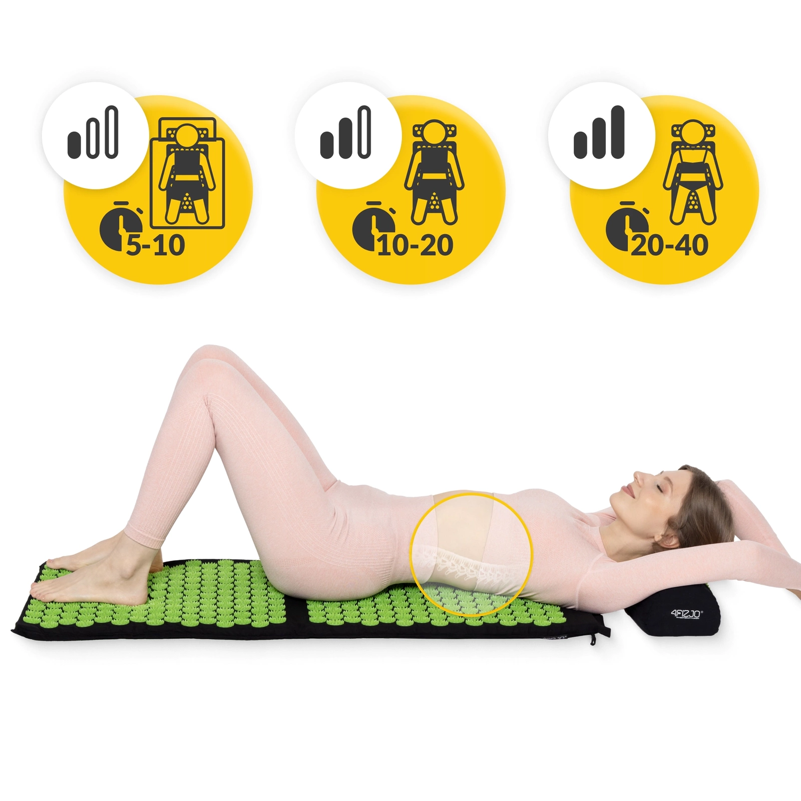 4Fizjo XL klasikinis akupresūros kilimėlis su pagalve, juodas/žalias