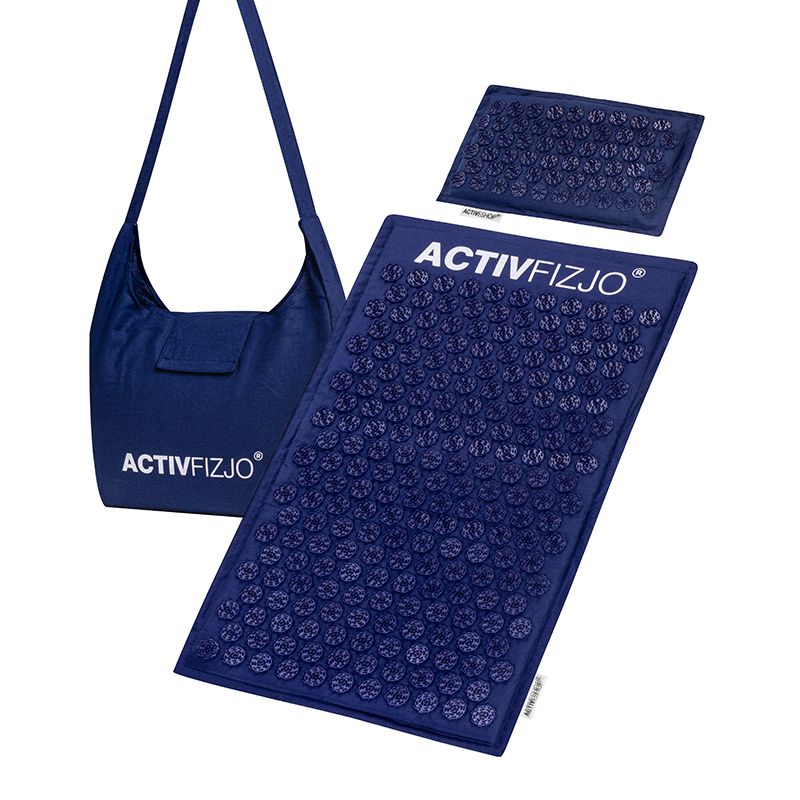 ACTIVFIZJO Acupressure Acupuncture Massage Mat Set EKO with pillow 70 x 42 cm, Navy Blue