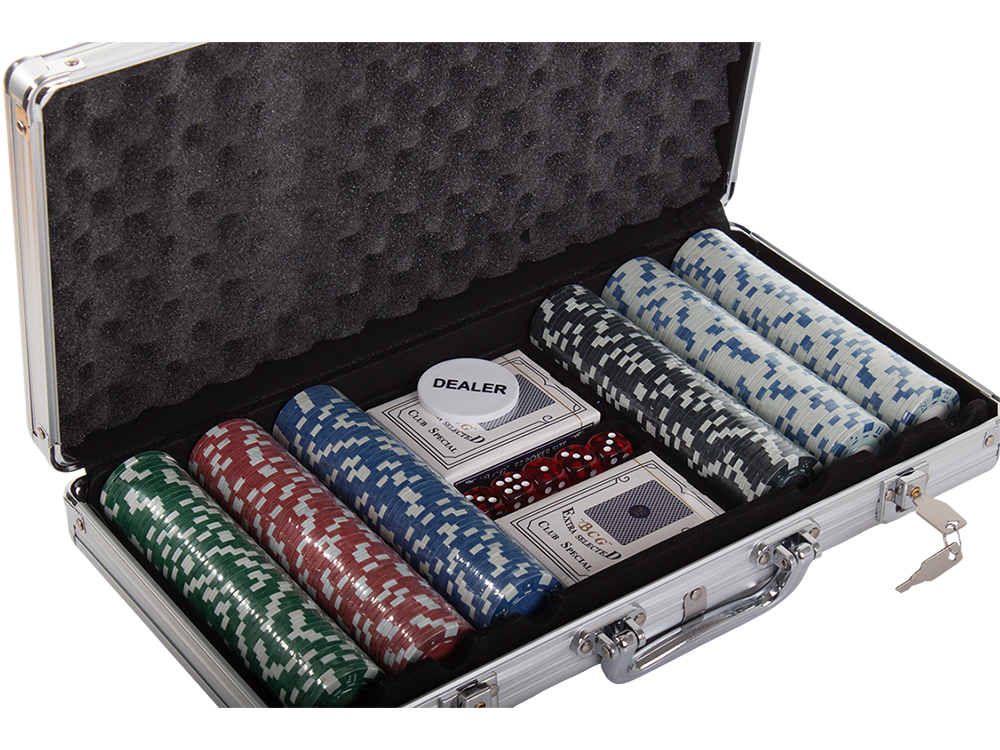 Pokerio rinkinys Texas Hold’em, 300 žetonų aliumininiame lagamine