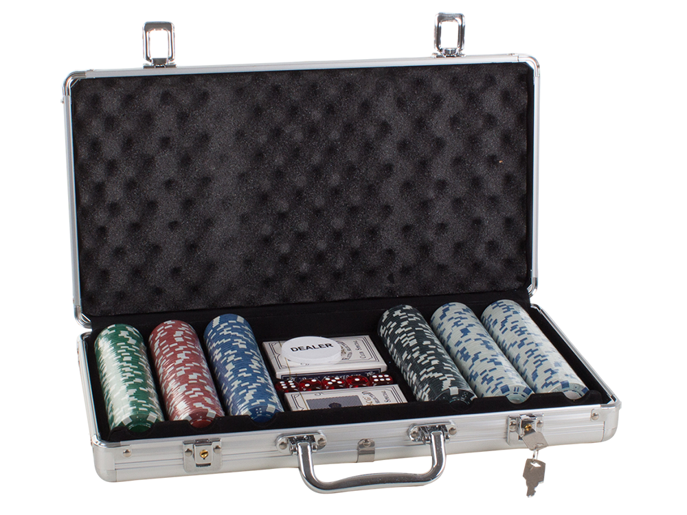 Pokerio rinkinys Texas Hold’em, 300 žetonų aliumininiame lagamine