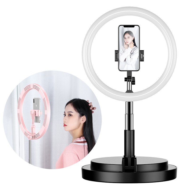 LED Selfie Ring Desktop Light Flash (52 - 170 cm) Tripod with Phone Holder, Black