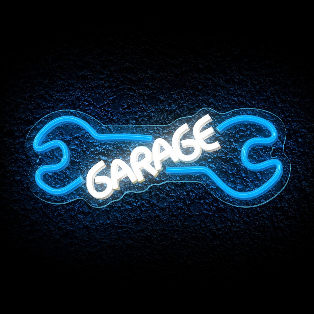 Neolia PLEXI LED Neon Sign GARAGE, Light Blue/White