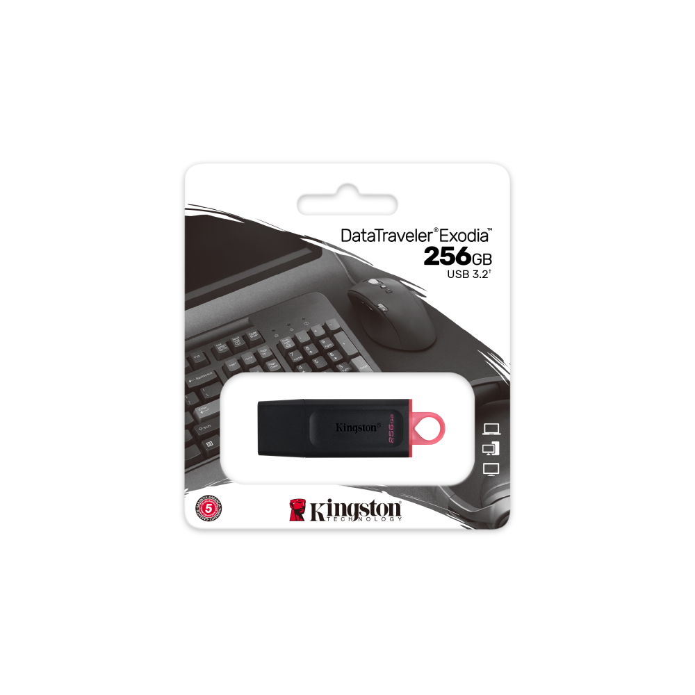 USB atmintinė Kingston DataTraveler Exodia 256GB USB 3.2, juoda/raudona