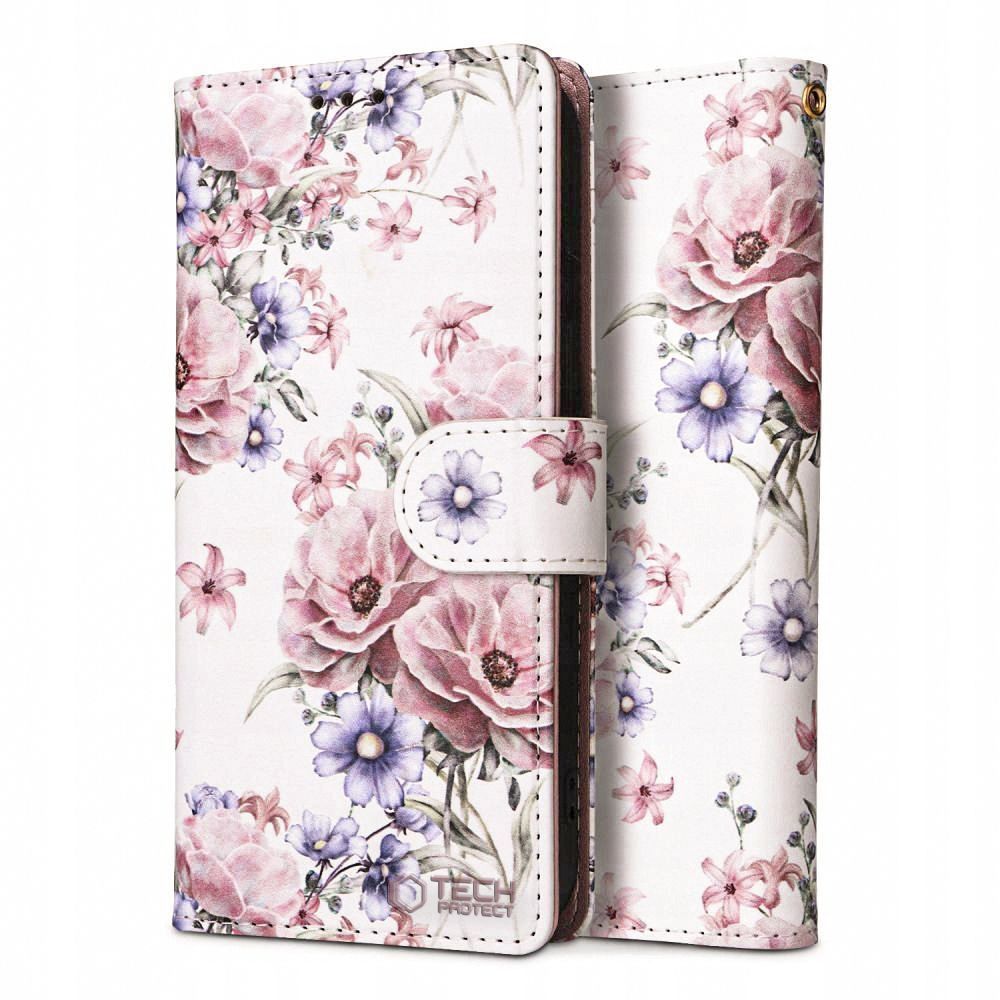 Samsung Galaxy A16 4G / 5G ( SM-A166 / SM-A165 ) Tech-Protect Wallet Book Case Cover, Pink Flowers