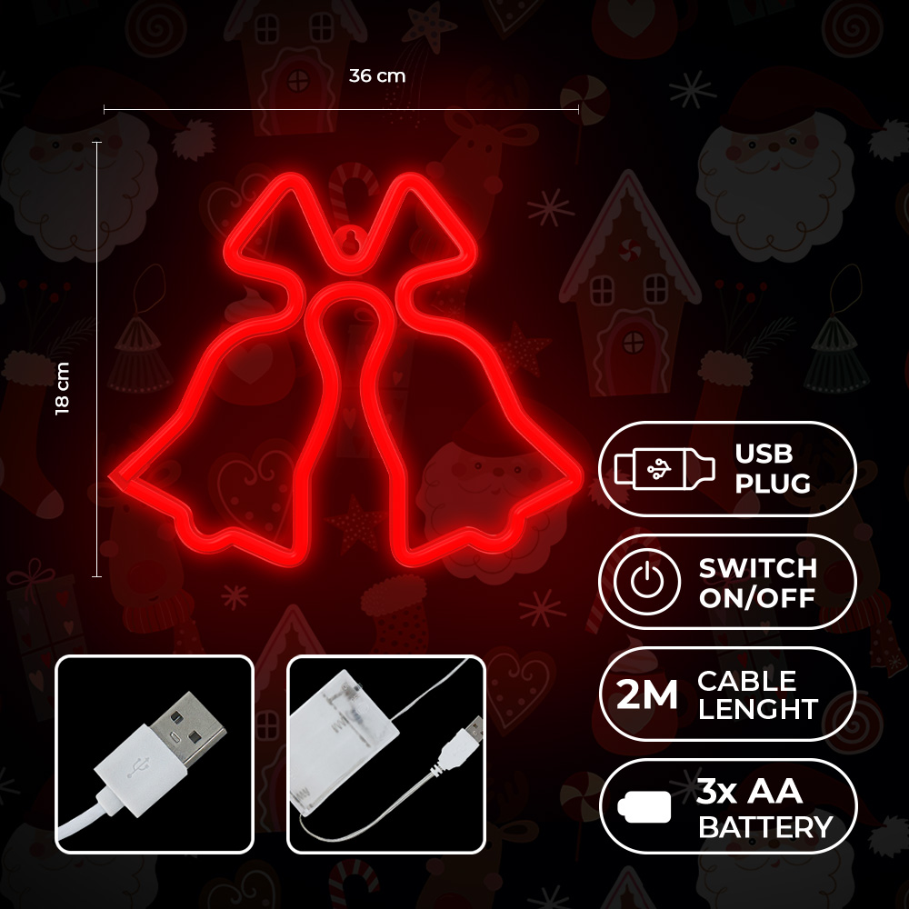 Forever Neon Decorative LED Lamp Figure Flashlight with USB, Christmas Bells