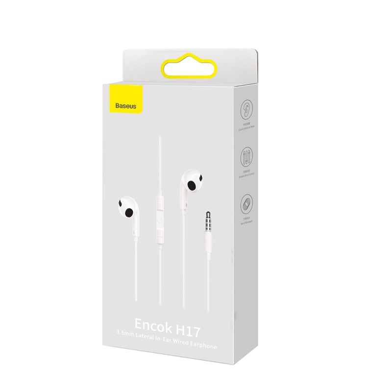 Baseus Encok H17 Wired Earphones with Microphone, White