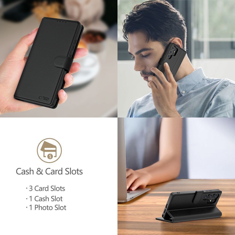 Tech-Protect Wallet atverčiamasis dėklas Xiaomi Redmi Note 15 Pro+ 5G, juodas