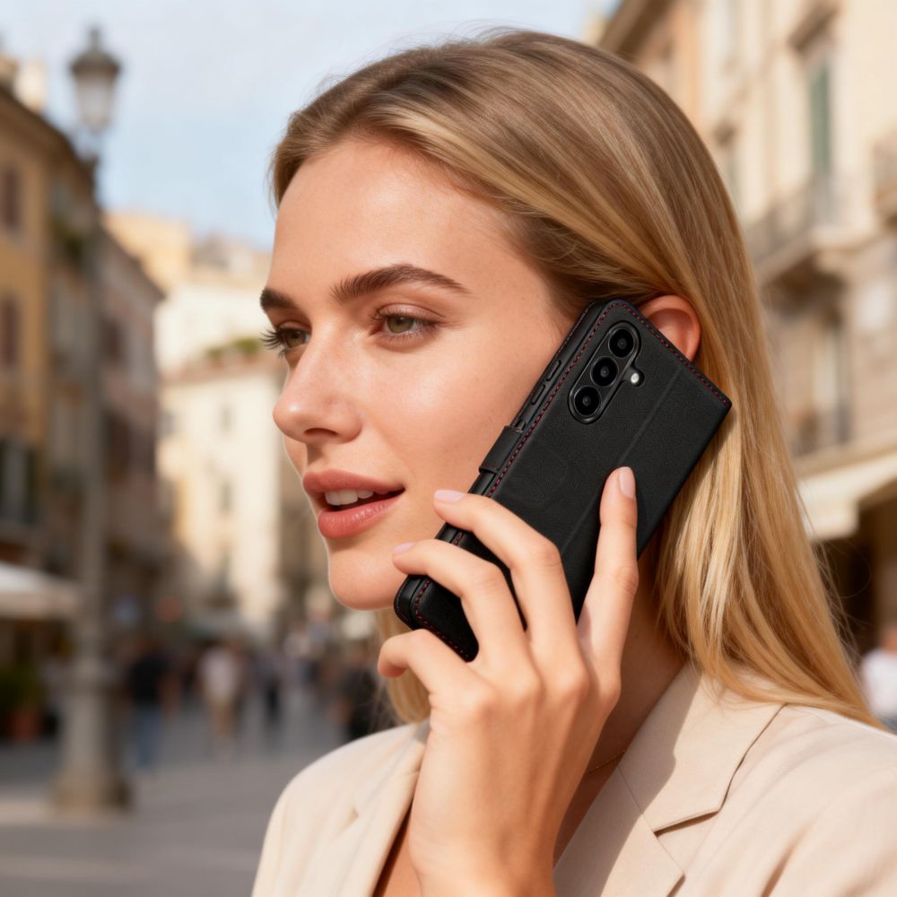 Tech-Protect Wallet dėklas Samsung Galaxy A57 5G telefonui, juodas ir raudonas