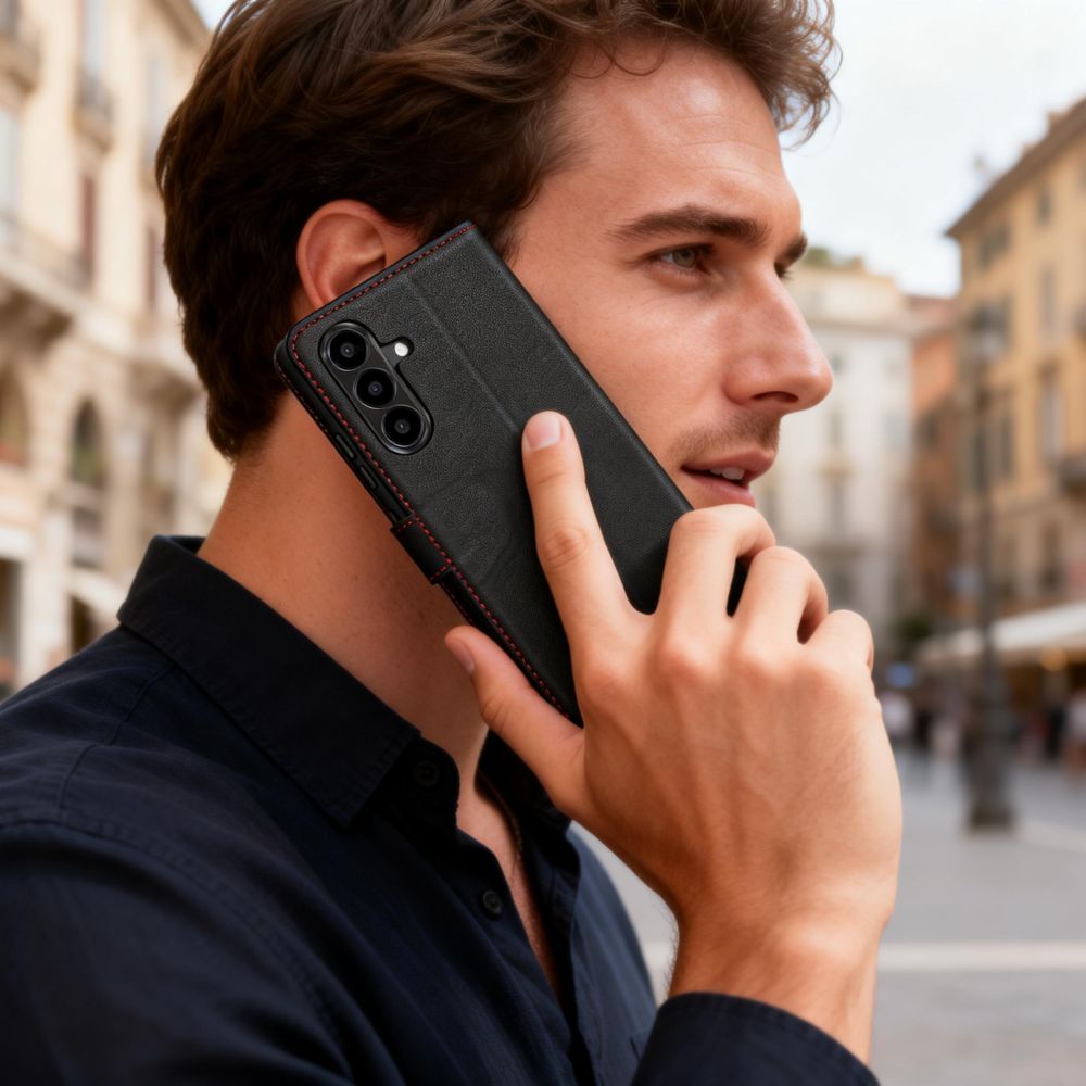 Tech-Protect Wallet dėklas Samsung Galaxy A57 5G telefonui, juodas ir raudonas