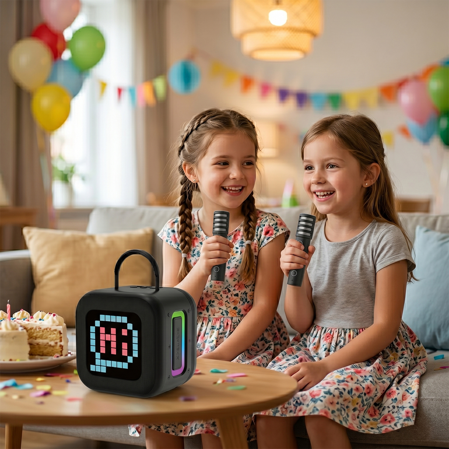 Nešiojama Bluetooth garso kolonėlė Blavec WS-09 Karaoke Fun, 10W su 2 mikrofonais ir ekranu, juoda