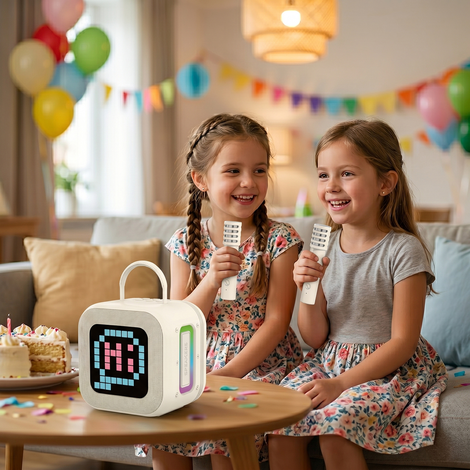 Nešiojamasis „Bluetooth“ garsiakalbis Blavec WS-09 Karaoke Fun 10W su 2 mikrofonais, smėlio spalvos