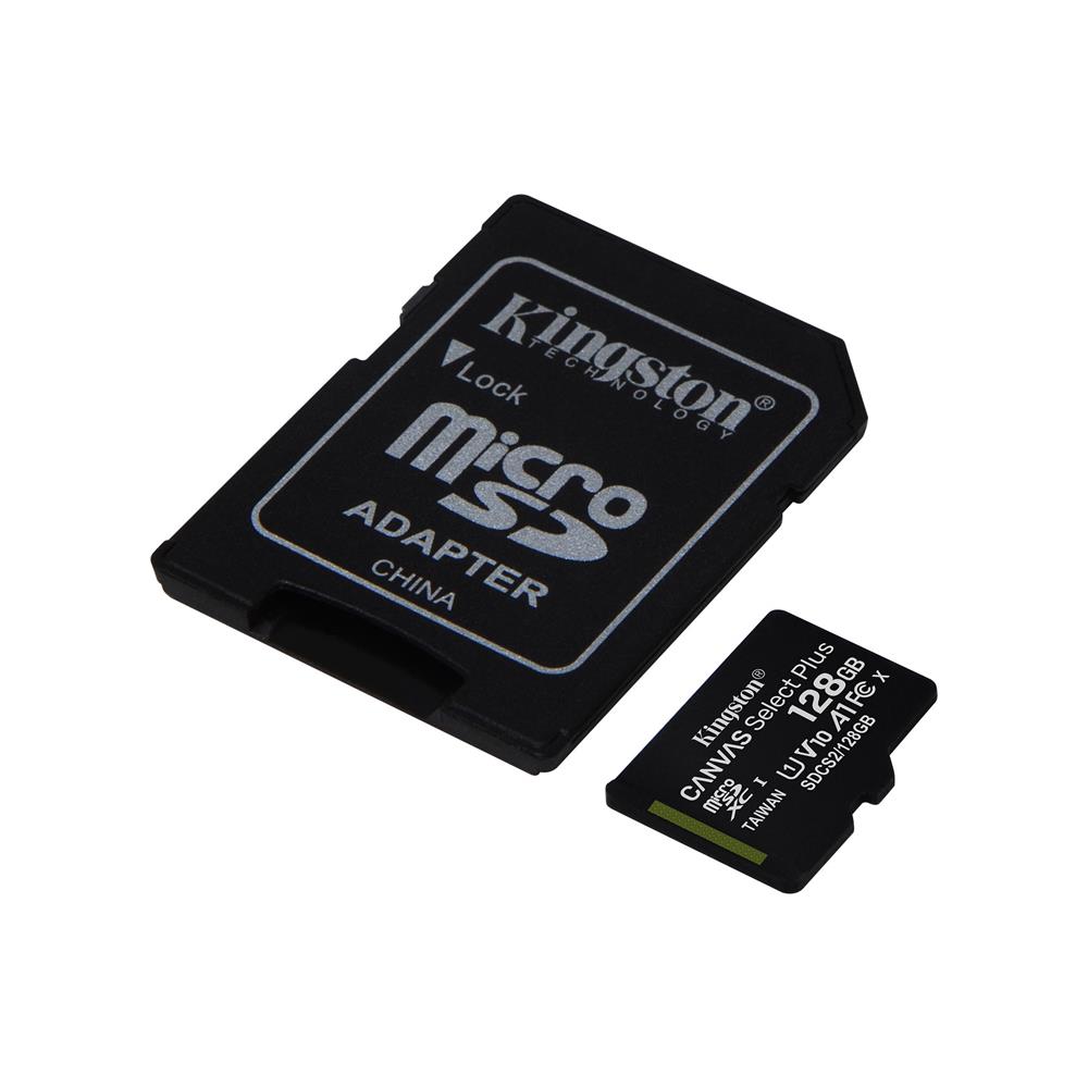 Kingston Canvas Select Plus Gen3 128GB microSD Memory Card (UHS-I 150 MB/s read) + Adapter