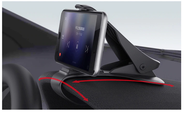 Tvirtas automobilinis telefono laikiklis ant prietaisų skydelio, juodas