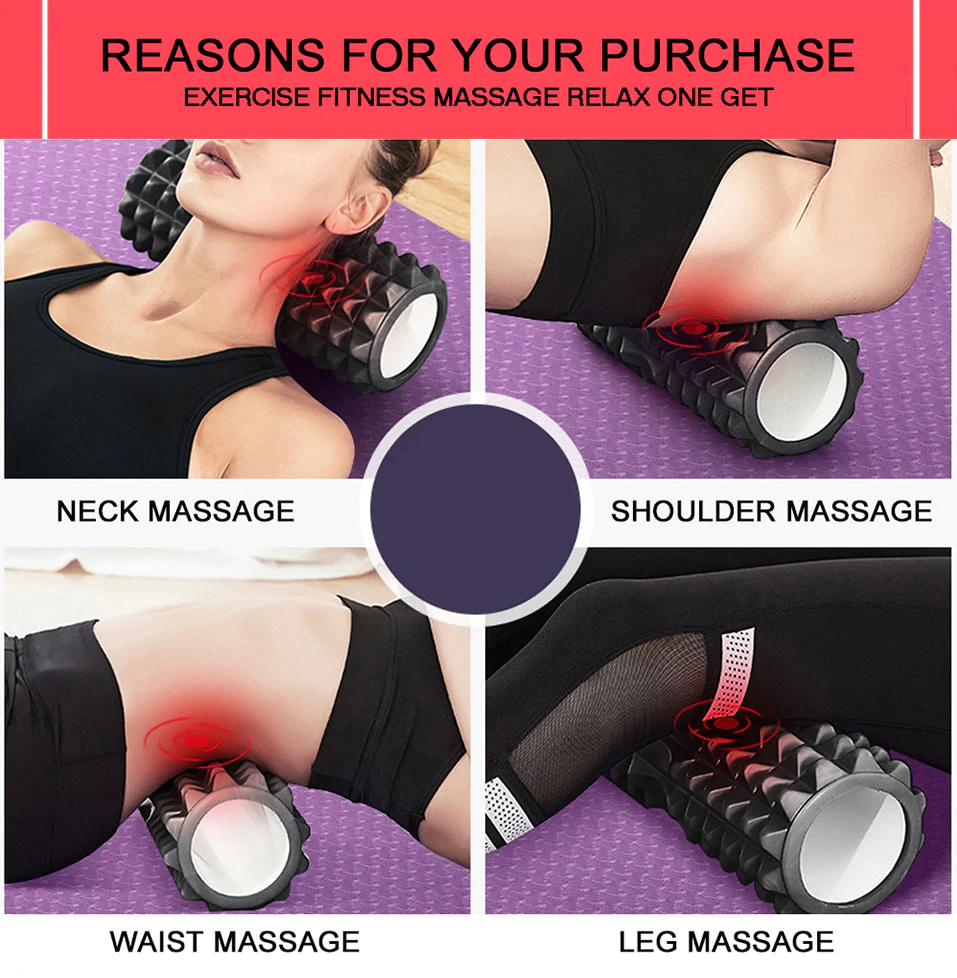4Fizjo Massage Roller with Spikes, EVA, 33 cm, Black