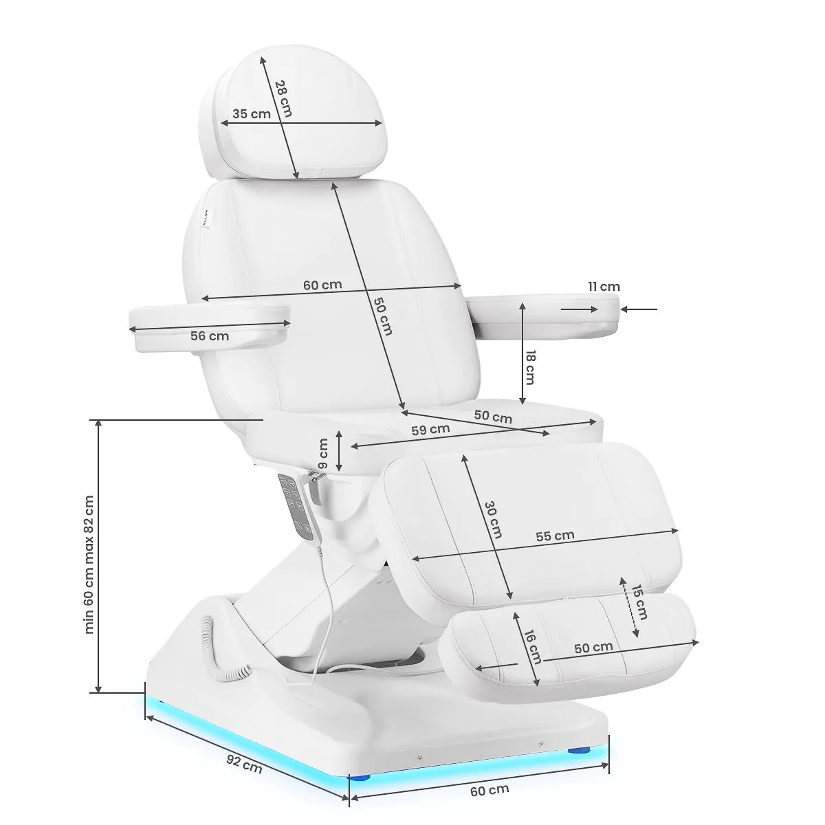 Elektrinis kosmetologinis krėslas Case Sillon Luxury, 3 varikliai, baltas