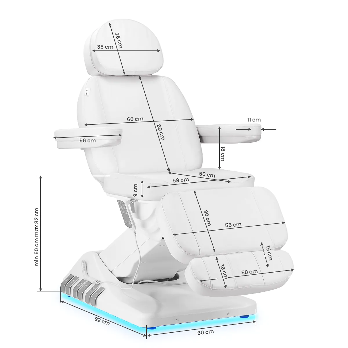 Elektrinis kosmetologinis gultas Case Sillon Luxury, 3 varikliai, baltas