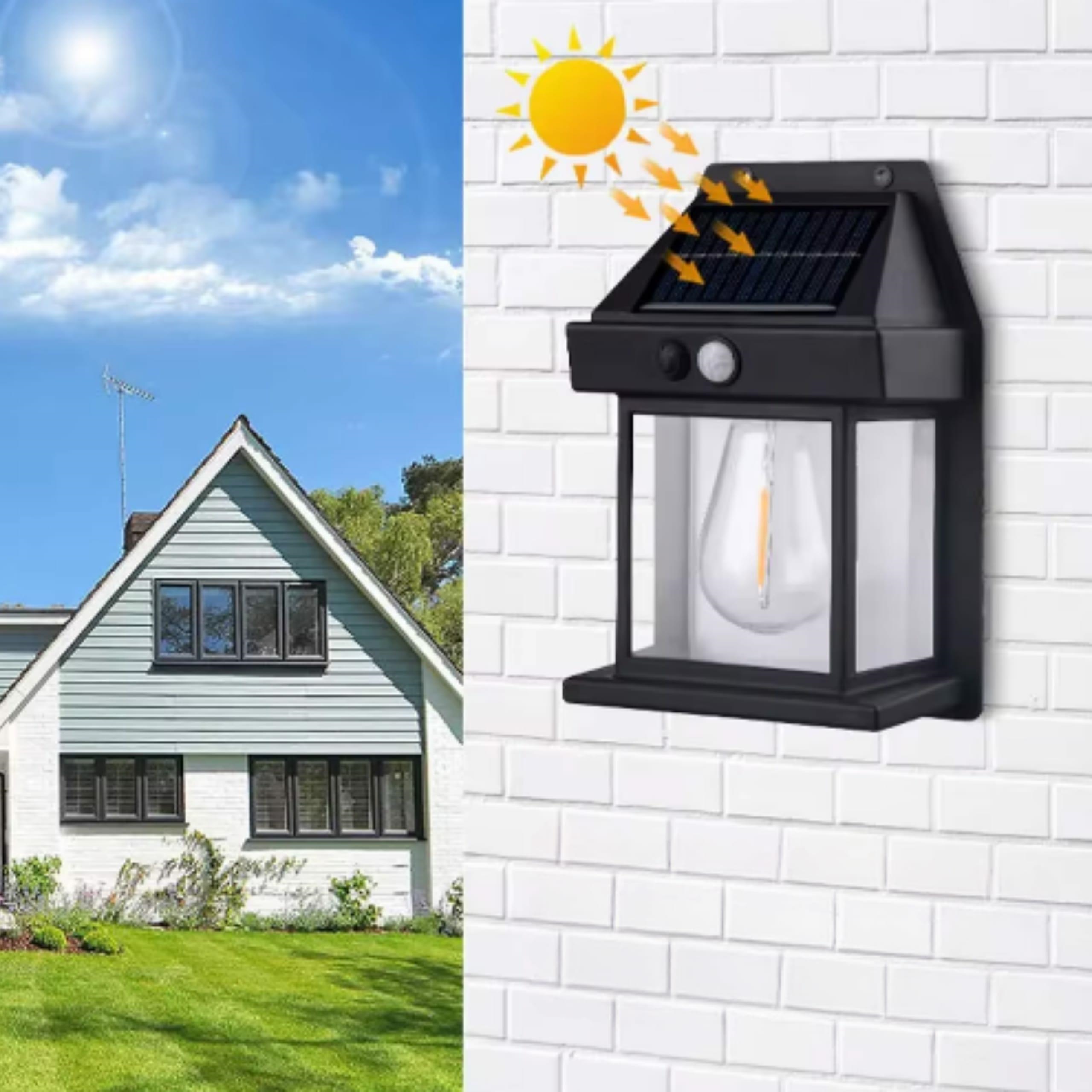 LED Solar Wall Lamp with Motion Sensor, Black