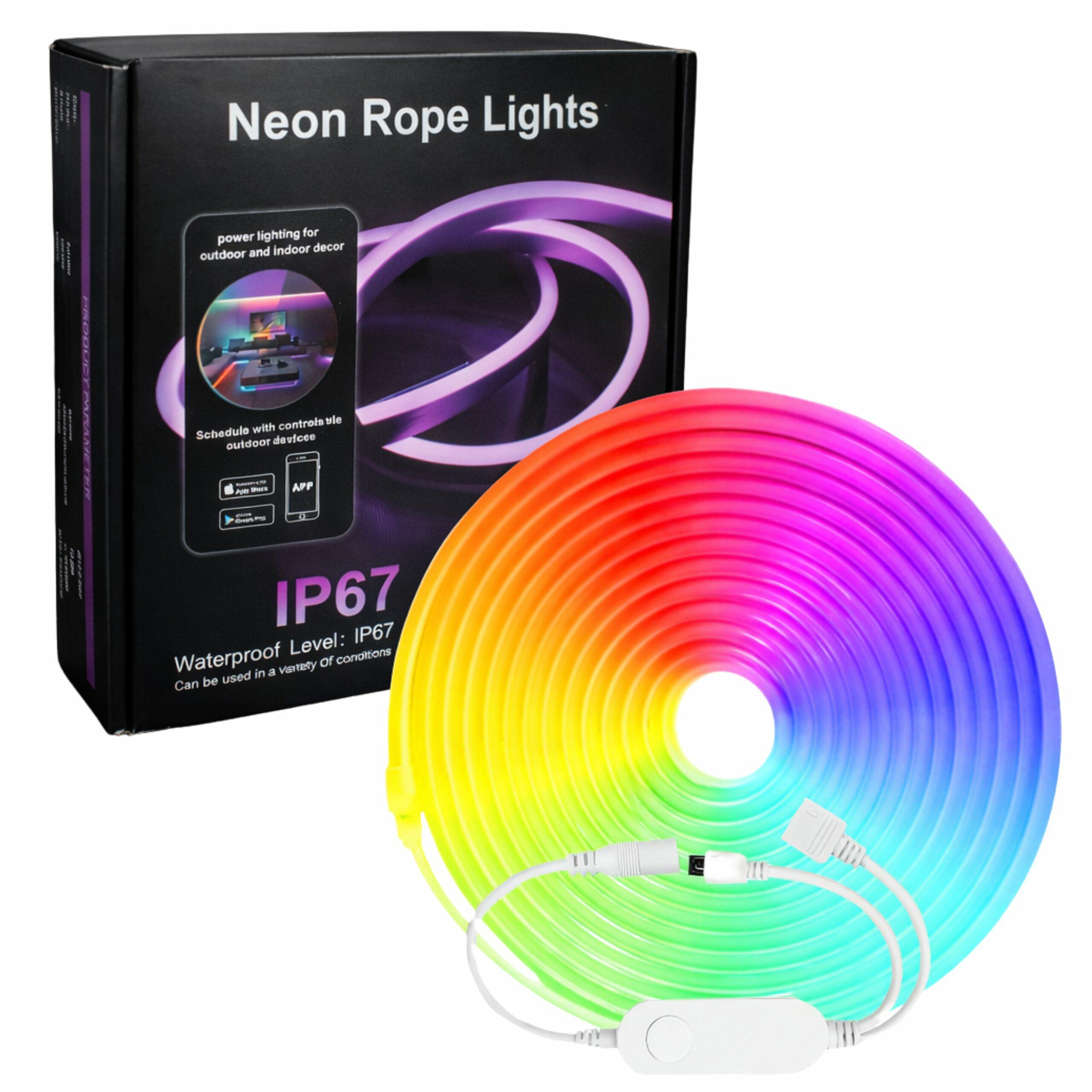 LED Neon RGB Juosta 15m su Bluetooth ir Nuotolinio Valdymo Pulteliu, 24V, IP67