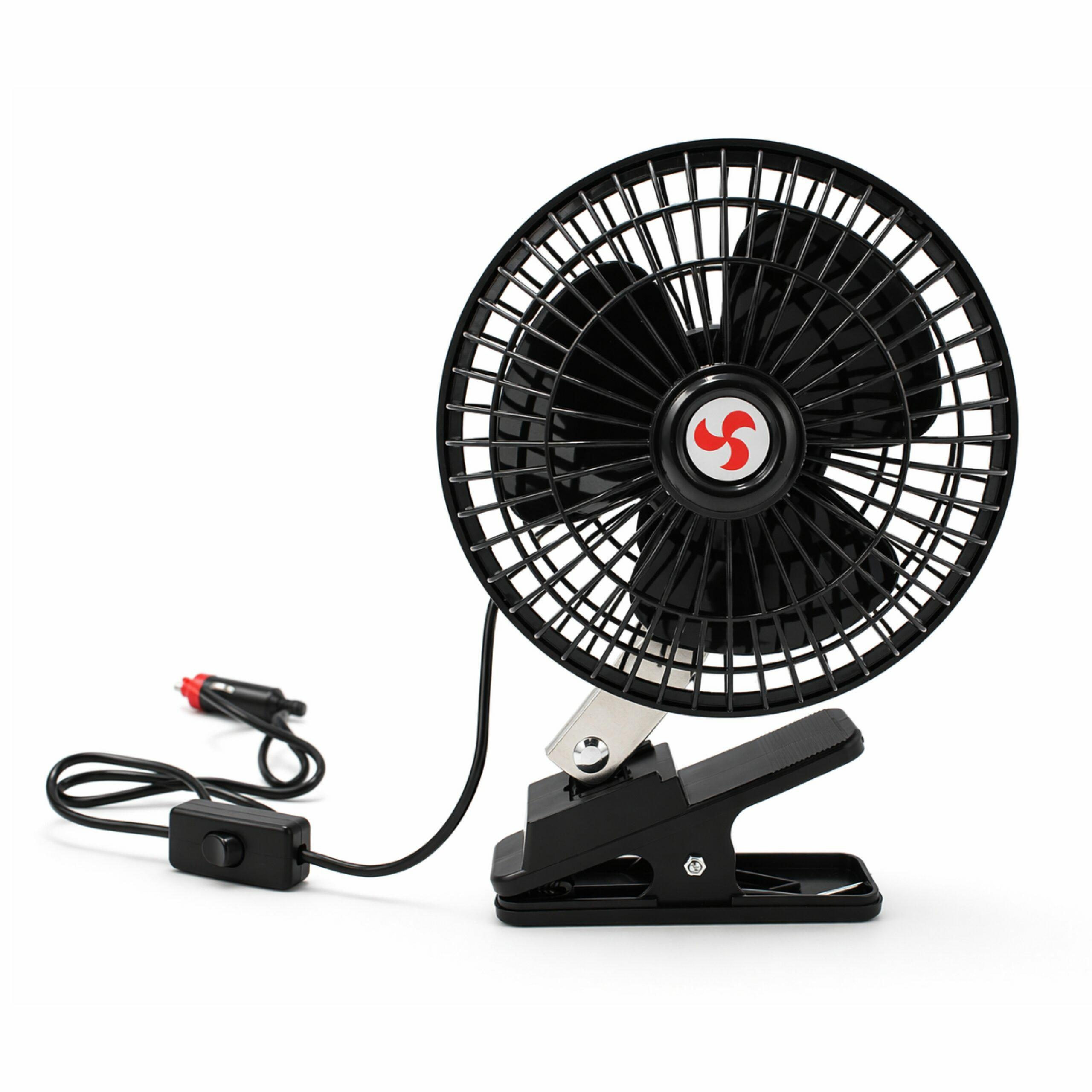 12V Oscillating Car Fan with Clip, Black