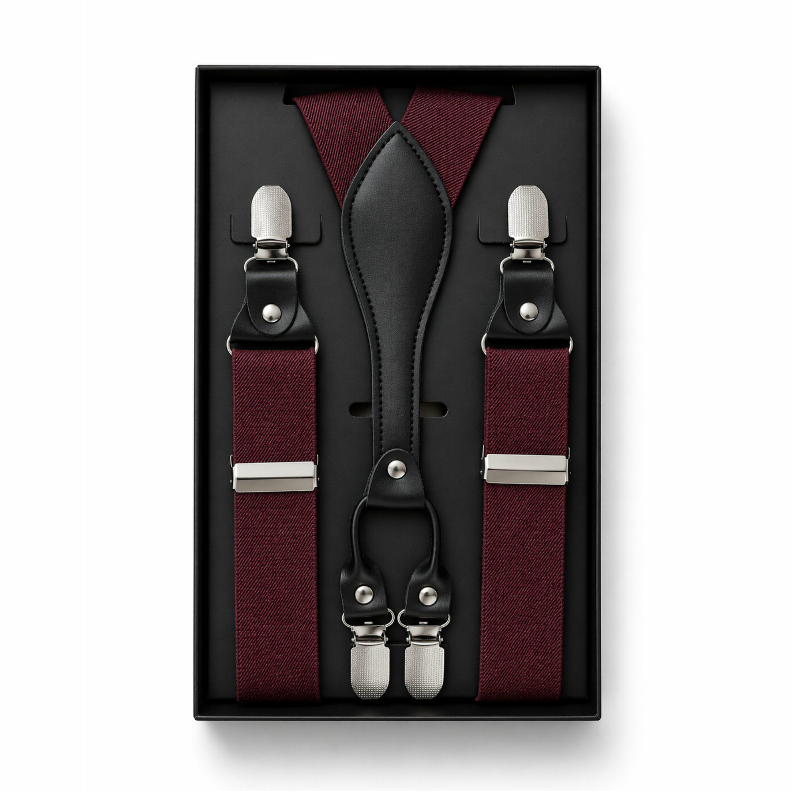 Premium Trouser Suspenders with 4 Clips 35mm, Burgundy