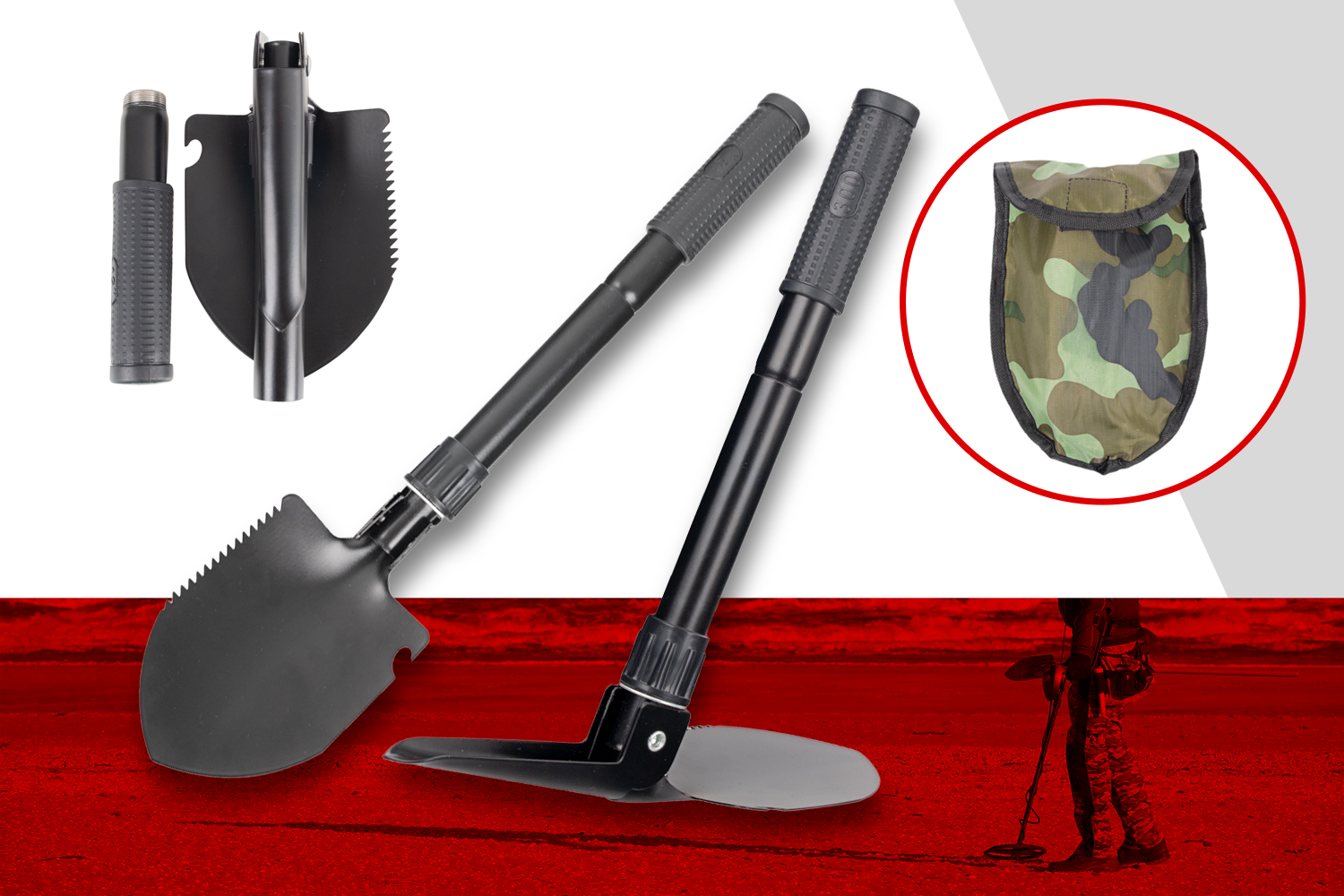 Folding Multifunctional Shovel 6 in 1 Black