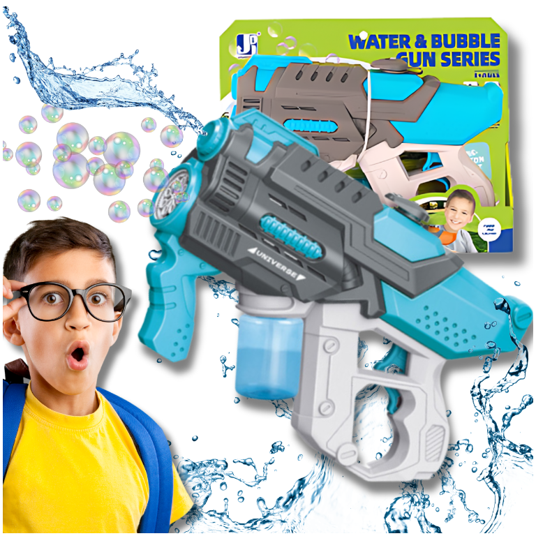 Bakalu 2-in-1 Electric Bubble and Water Gun, Blue/Grey